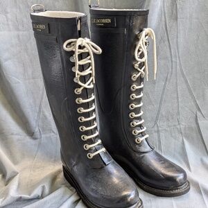 Ilse Jacobsen Rubber Lace-up Rain Boots Size 36 in Black